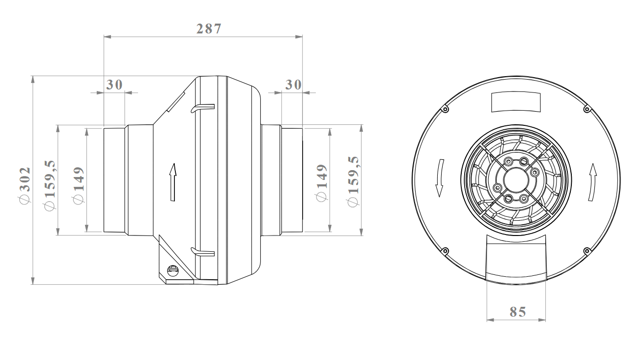 Bahçıvan BPX 150 Plastik Kanal Tipi Fan Ölçüleri