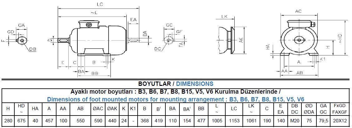 GM4E 315 M4B Gamak IE4 Döküm B3 Elektrik Motoru Ölçüleri
