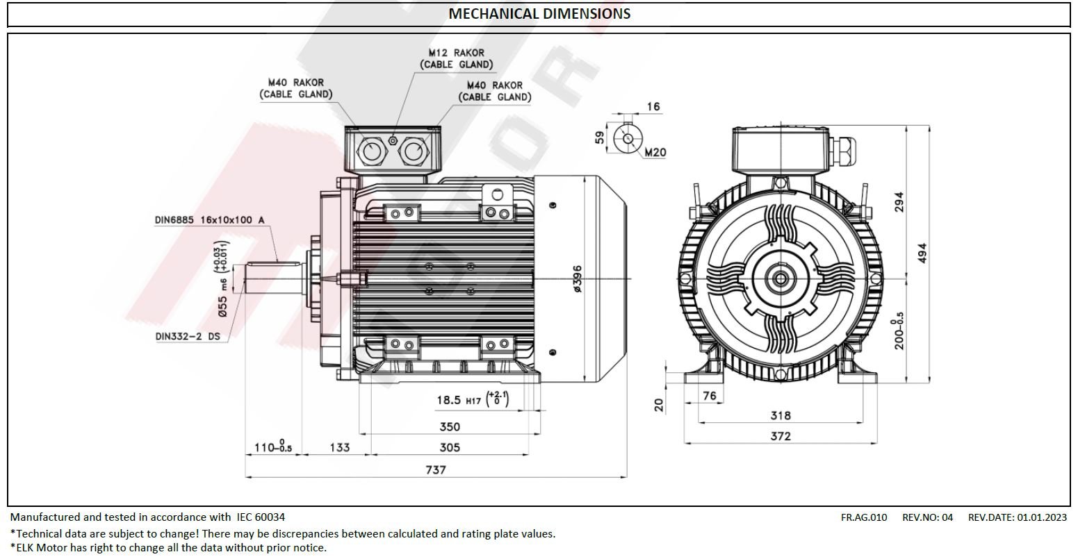 ELK 30 kw 3000 devir 3EL200L2B Elektrik Motoru Ölçüleri