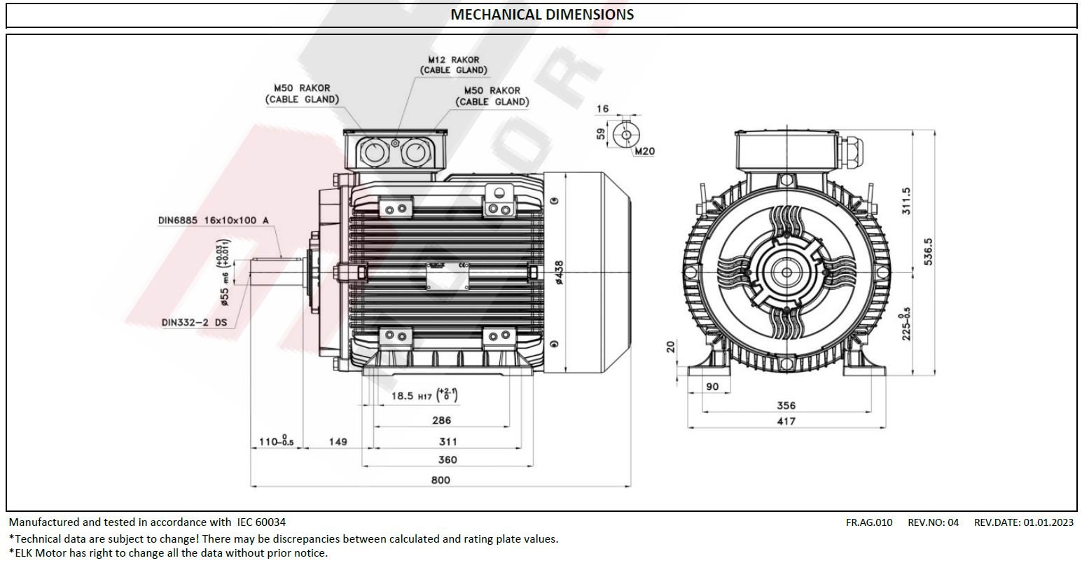 ELK 37 kw 1500 devir 3EL225S4C Elektrik Motoru Ölçüleri