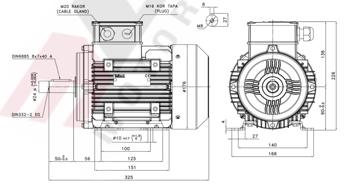 ELK 1.1 kw 1500 devir 3EL090S4C Elektrik Motoru Ölçüleri