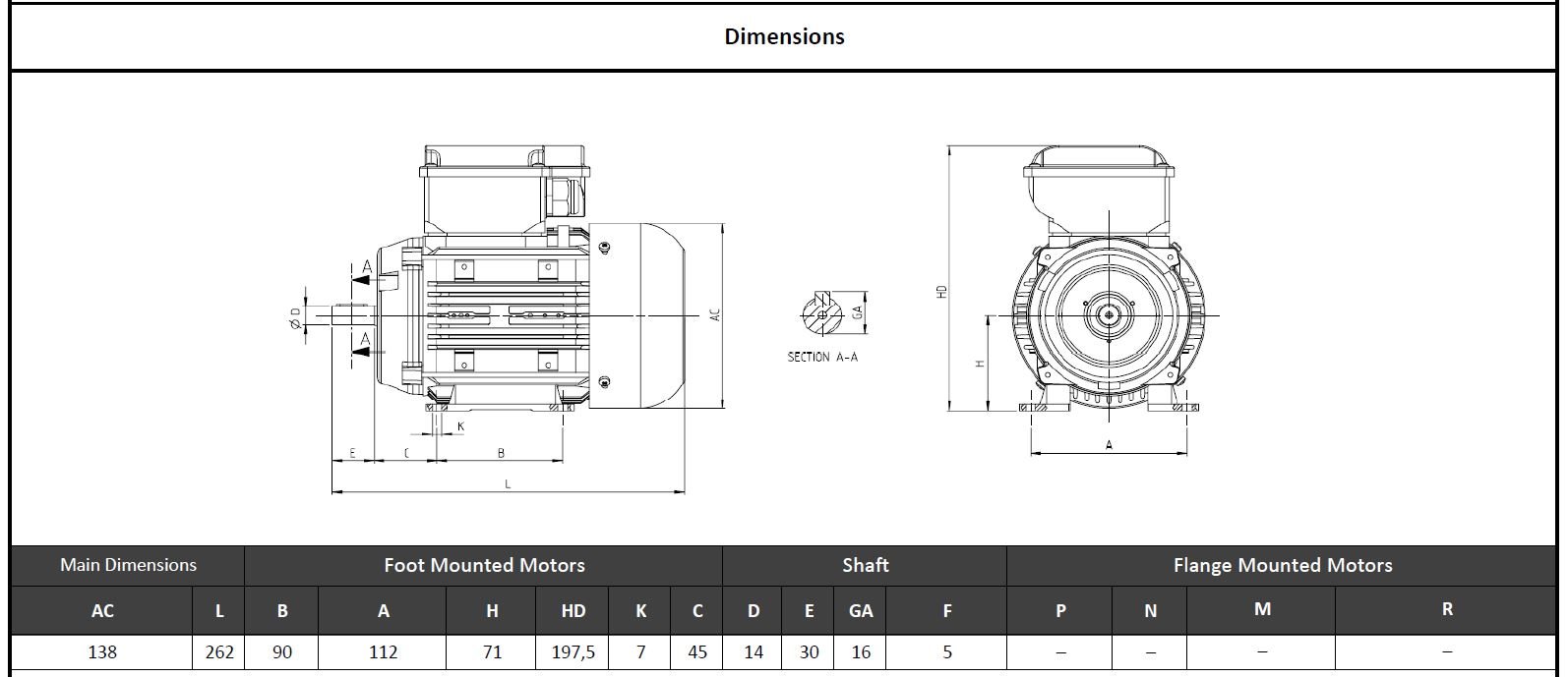 Wat 0.37 kw 1500 devir Q2M71M4C Kompakt Elektrik Motoru Ölçüleri