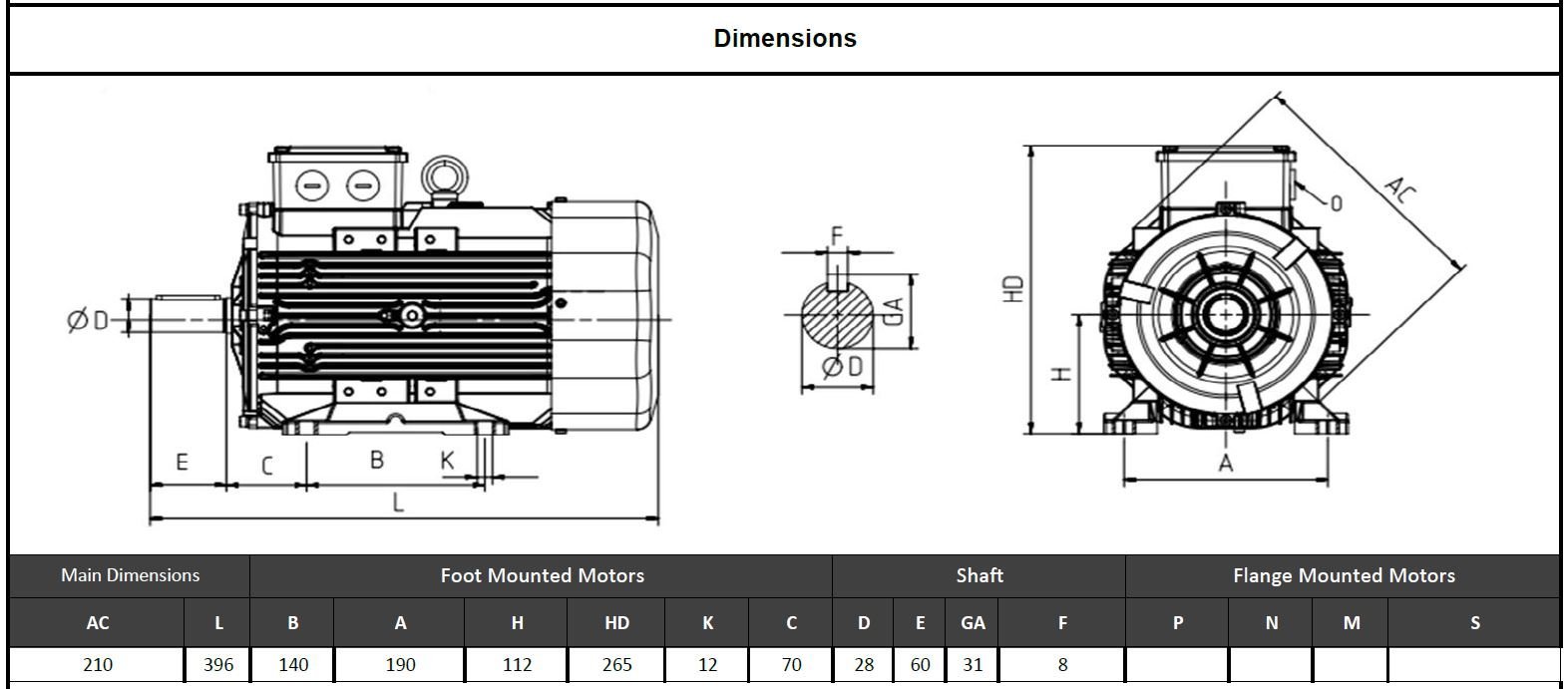 Wat 4 kw 1500 devir Q3H112M4D Elektrik Motoru Ölçüleri