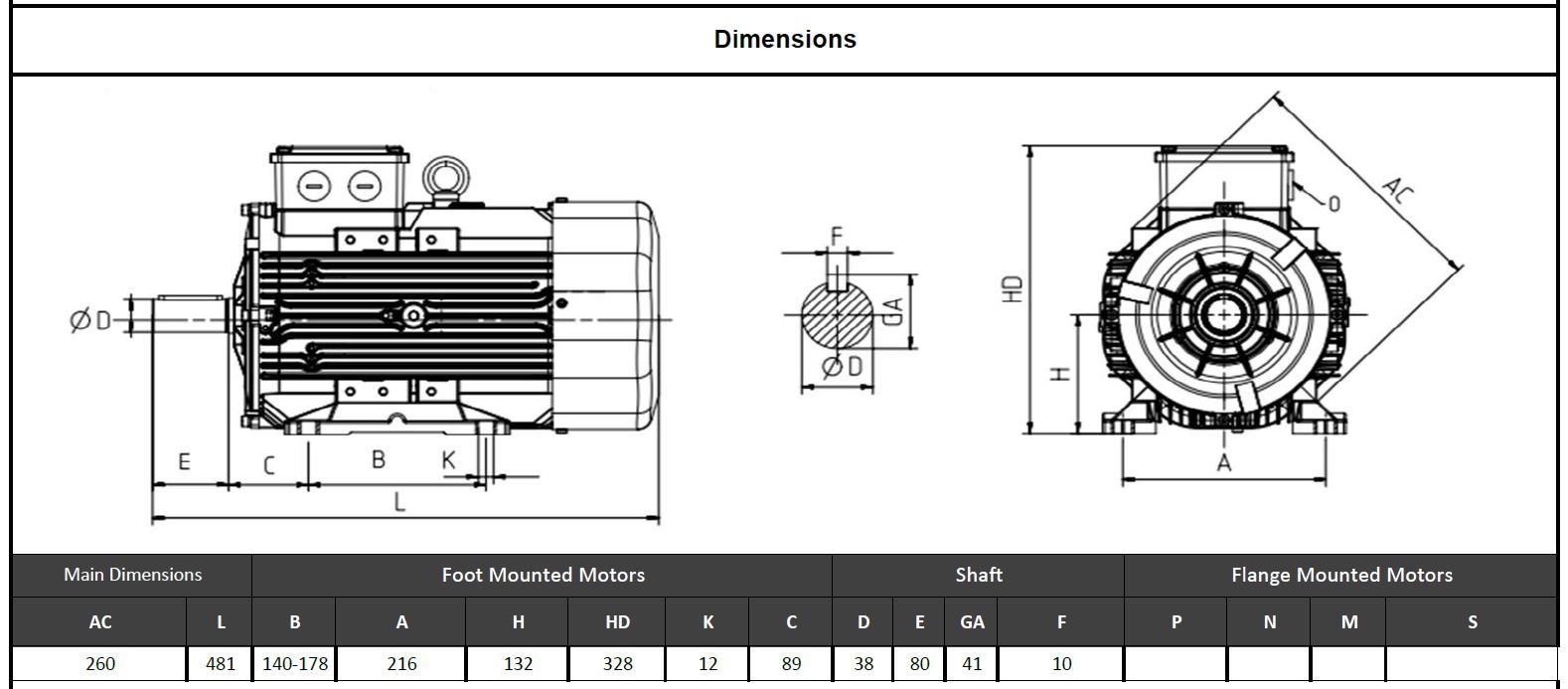 Wat 3 kw 1000 devir Q3H132S6A Elektrik Motoru Ölçüleri