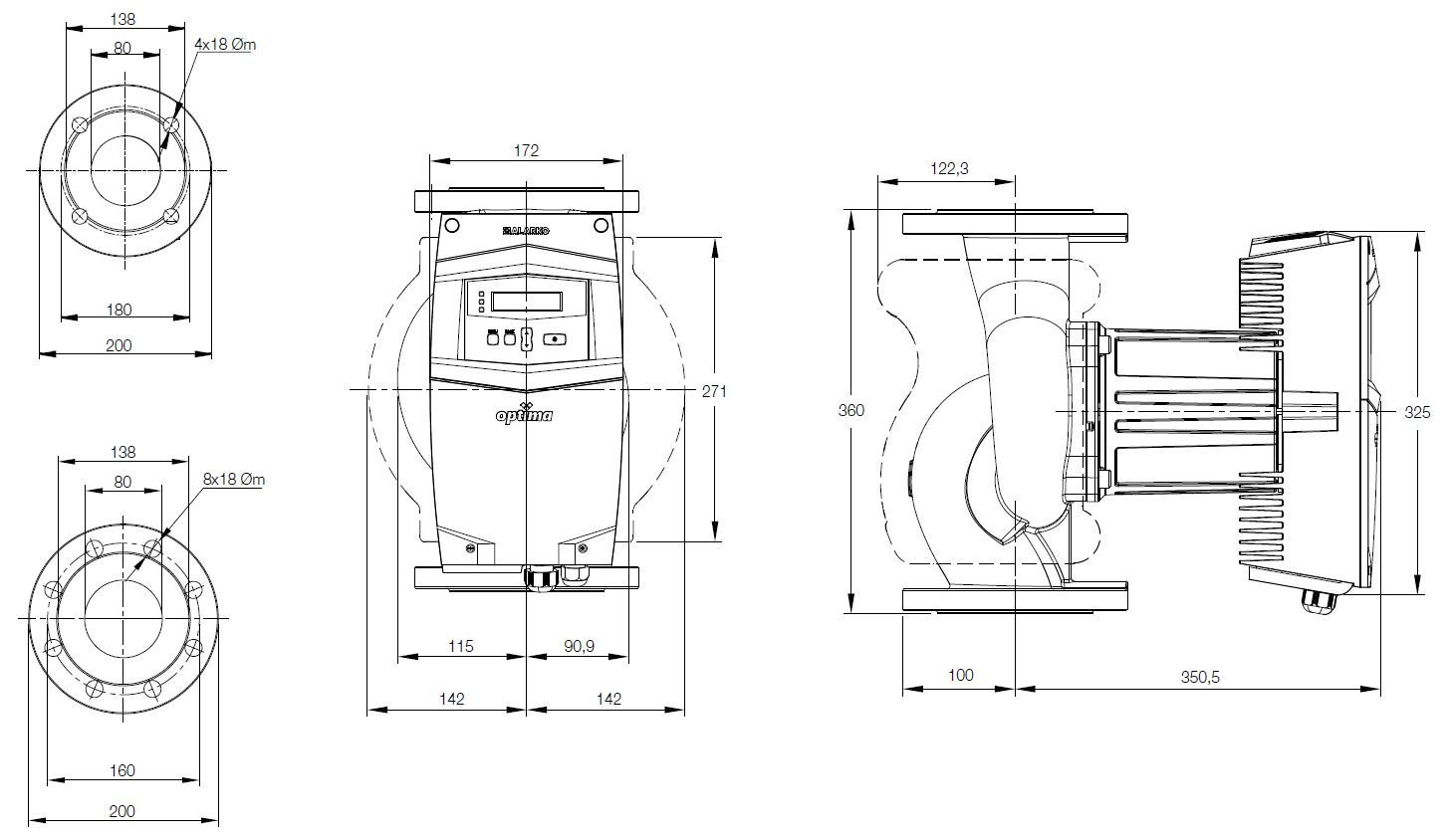 Alarko OPTIMA 8/12 sirkülasyon pompa boyutları
