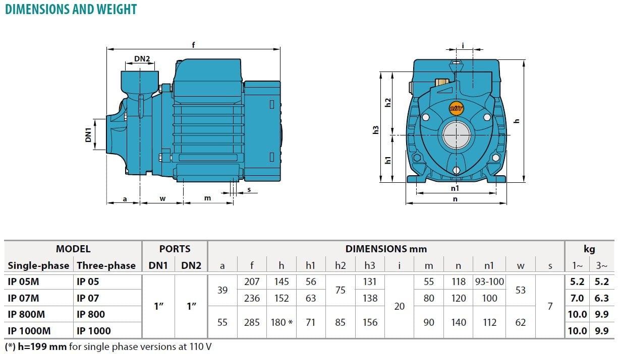 City IP-1000 Pompa Ölçüleri Teknik Çizim