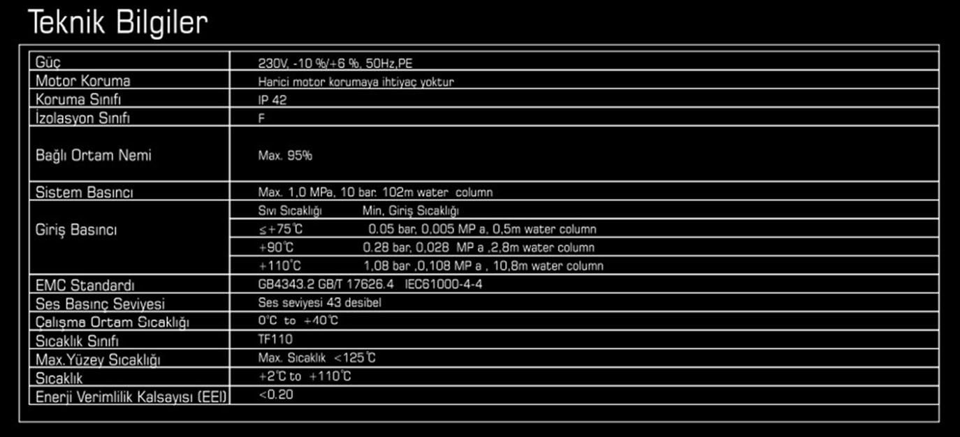 Mars MRS 25/8-130 Sirkülasyon Pompa Teknik Özellikleri