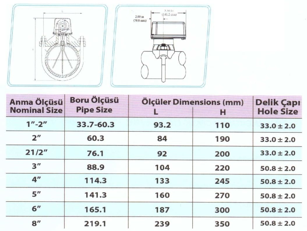 Klepsan 4 inc Akış Anahtarı Ölçüleri