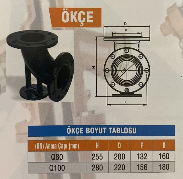 Klepsan dn100 ökçe parçası ölçüleri