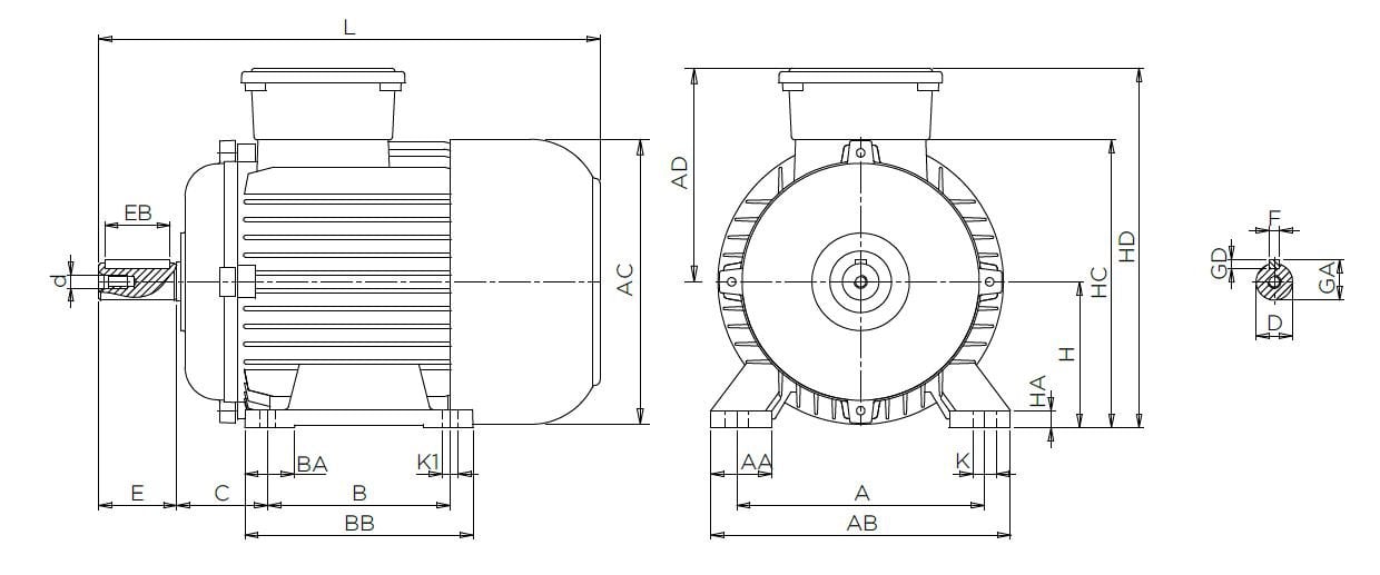 V3EA 90 S2A Volt Alüminyum IE2 B3 Elektrik Motoru Ölçüleri
