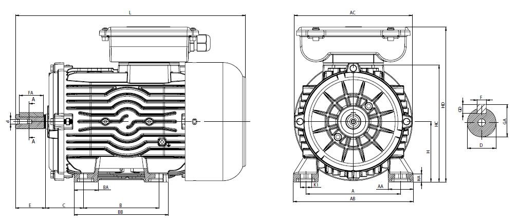 Volt V2SS 90 L2A B3 Monofaze Elektrik Motor Boyutları