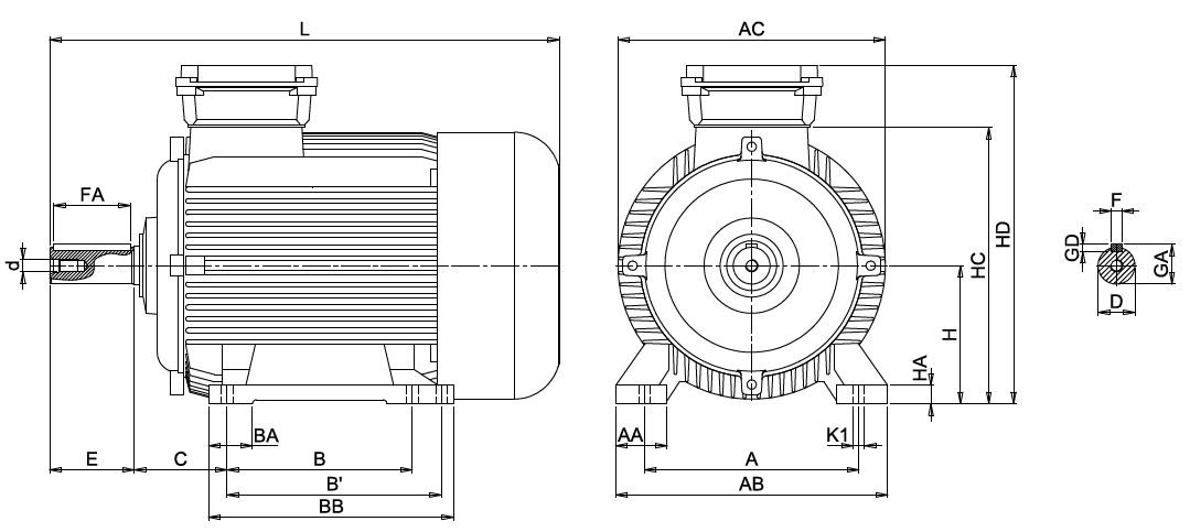V3EG 200 L2B Volt Pik Döküm IE3 B3 Elektrik Motoru Boyutları