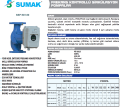 SUMAK SSP INV-50/10 Frekans Kontrollü Sirkülasyon Pompası