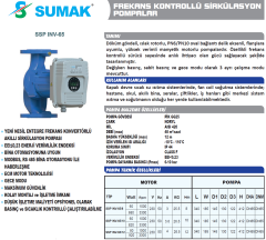 SUMAK SSP INV-65/10 Frekans Kontrollü Sirkülasyon Pompası