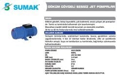 SUMAK SMJK100/3 Döküm Gövdeli Sessiz Jet Pompa
