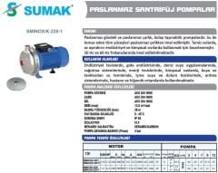 SUMAK SMINOX/K-180/1 Paslanmaz Santrifüj Pompa