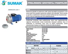 SUMAK SMINOX/K-220/1 Paslanmaz Santrifüj Pompa