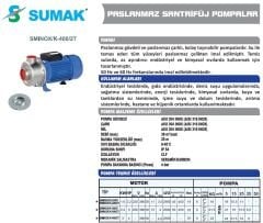 SUMAK SMINOX/K-220/2 Paslanmaz Santrifüj Pompa