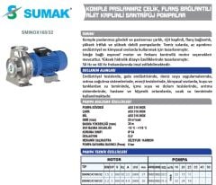 SUMAK SMINOX 160/32 - 316 Paslanmaz Santrifüj Pompa 3 HP