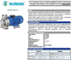 SUMAK SMINOX 200/32 - 316 Paslanmaz Santrifüj Pompa 4 HP