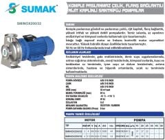 SUMAK SMINOX 200/32 - 316 Paslanmaz Santrifüj Pompa 5,5 HP