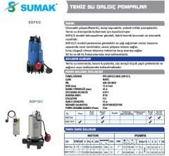 SUMAK SDF 15/1 Paslanmaz Gövdeli Temiz Su Dalgıç Pompa