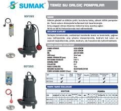 SUMAK SDT 25/2 Döküm Gövdeli Trifaze Temiz Su Dalgıç Pompa