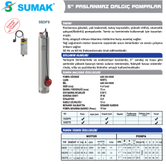 SUMAK 5SDT9 5'' Paslanmaz Trifaze Derin Kuyu Dalgıç Pompa