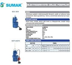 SUMAK SDF3 Flatörlü Titreşimli Elektromanyetik Dalgıç Pompa