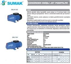 SUMAK SMJ85 Kendinden Emişli Jet Pompa