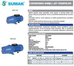 SUMAK SMJ220 Kendinden Emişli Jet Pompa