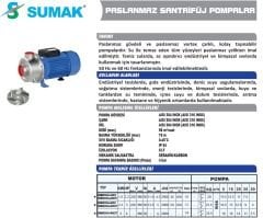 SUMAK SMINOX/A-220/2 Paslanmaz Santrifüj Pompa