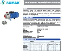 SUMAK SMINOX/A-220/2T Trifaze Paslanmaz Santrifüj Pompa